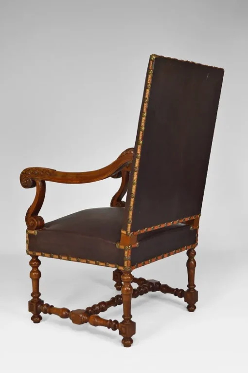 Pamono Large Antique Louis XIII Style Leather and Carved Walnut Desk Chair, 1860s Best