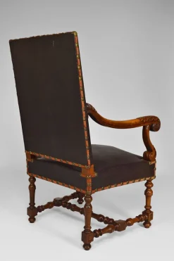 Pamono Large Antique Louis XIII Style Leather and Carved Walnut Desk Chair, 1860s Best