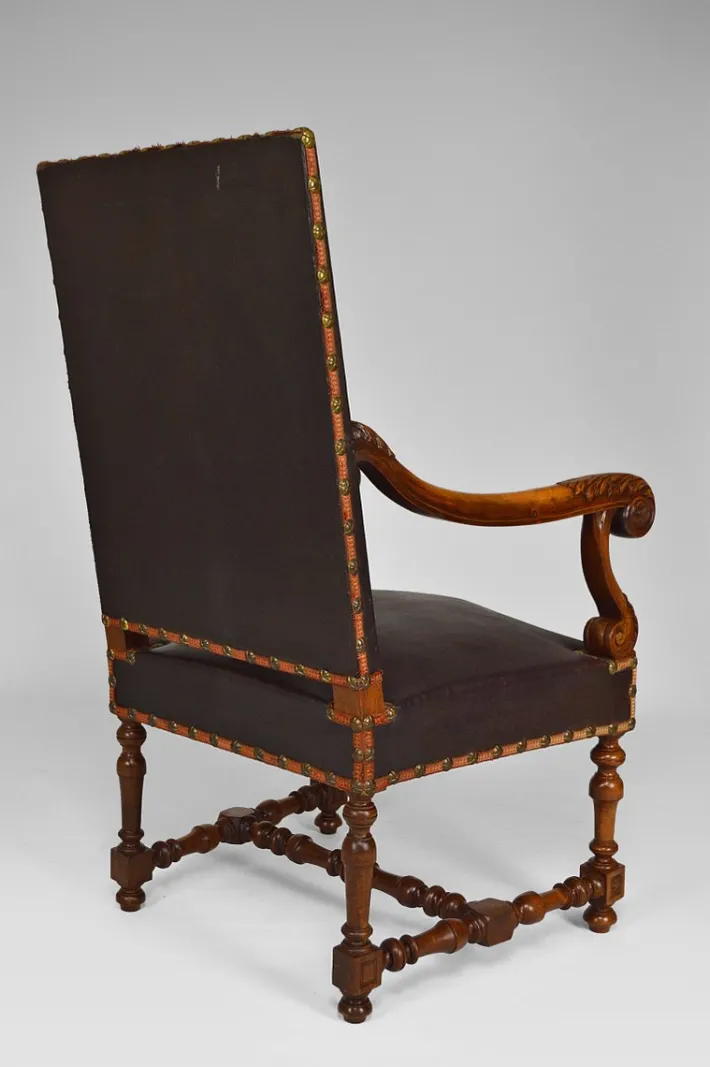 Pamono Large Antique Louis XIII Style Leather and Carved Walnut Desk Chair, 1860s Best