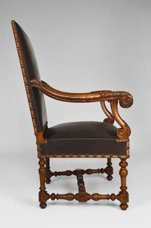 Pamono Large Antique Louis XIII Style Leather and Carved Walnut Desk Chair, 1860s Best
