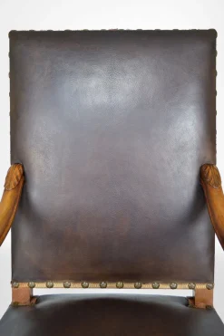 Pamono Large Antique Louis XIII Style Leather and Carved Walnut Desk Chair, 1860s Best