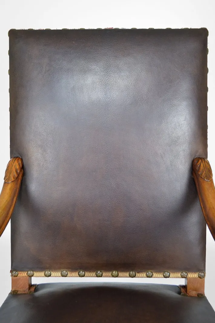 Pamono Large Antique Louis XIII Style Leather and Carved Walnut Desk Chair, 1860s Best