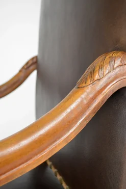 Pamono Large Antique Louis XIII Style Leather and Carved Walnut Desk Chair, 1860s Best