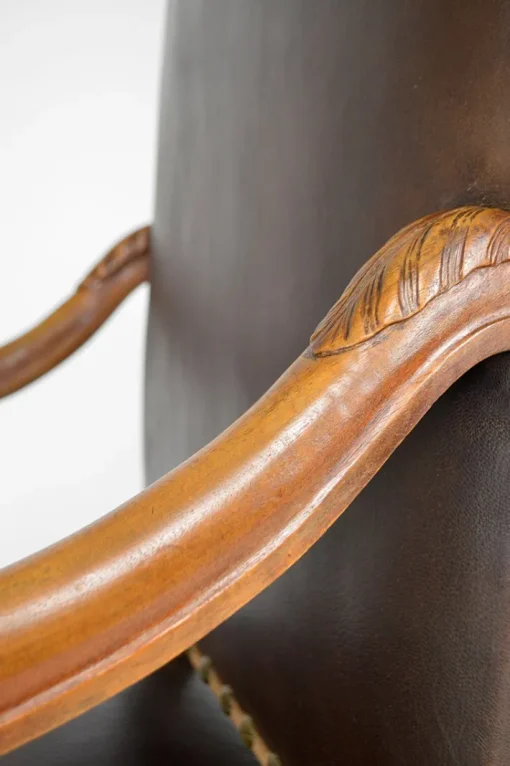 Pamono Large Antique Louis XIII Style Leather and Carved Walnut Desk Chair, 1860s Best