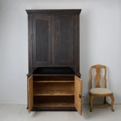 Pamono Large Antique Northern Swedish Gustavian Rustic Black Cabinet in Pine Clearance