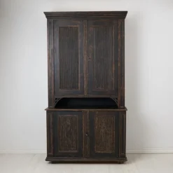 Pamono Large Antique Northern Swedish Gustavian Rustic Black Cabinet in Pine Clearance