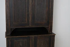 Pamono Large Antique Northern Swedish Gustavian Rustic Black Cabinet in Pine Clearance