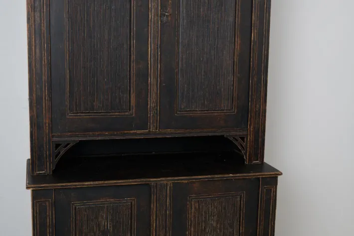 Pamono Large Antique Northern Swedish Gustavian Rustic Black Cabinet in Pine Clearance