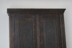 Pamono Large Antique Northern Swedish Gustavian Rustic Black Cabinet in Pine Clearance