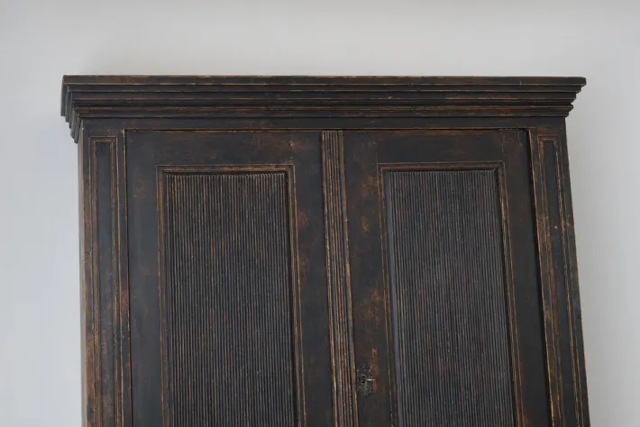 Pamono Large Antique Northern Swedish Gustavian Rustic Black Cabinet in Pine Clearance