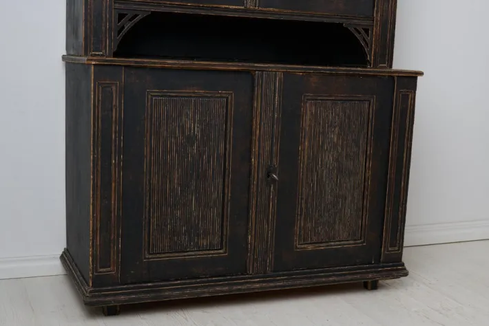 Pamono Large Antique Northern Swedish Gustavian Rustic Black Cabinet in Pine Clearance