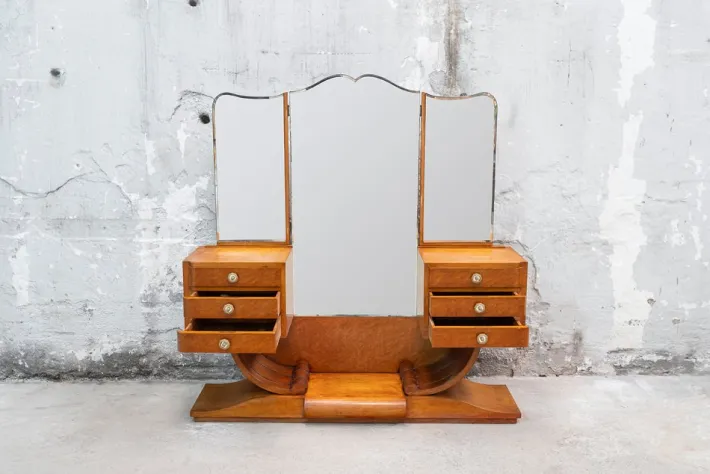 Pamono Large Art Deco French Dressing Table in Gilt Birch Root, 1920s Sale