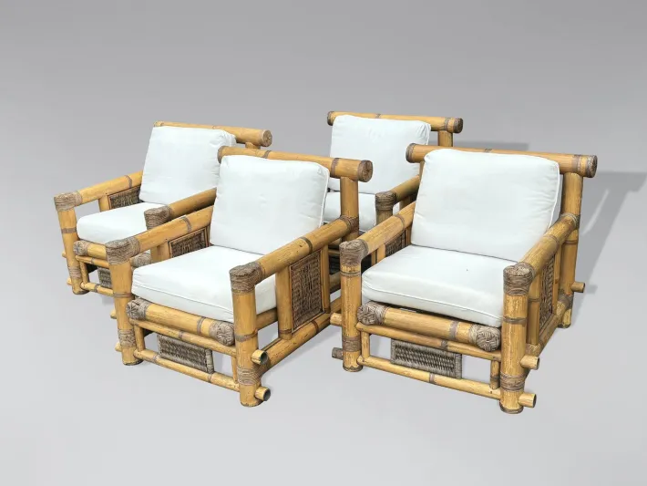 Pamono Large Bamboo Pagoda Lounge Armchairs, 1980, Set of 4 Sale
