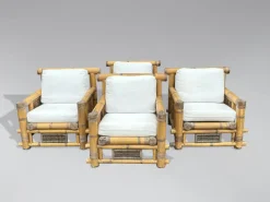 Pamono Large Bamboo Pagoda Lounge Armchairs, 1980, Set of 4 Sale