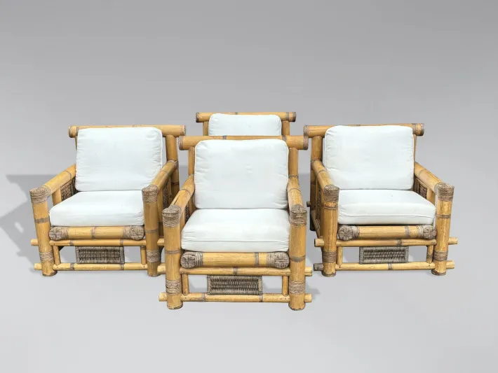Pamono Large Bamboo Pagoda Lounge Armchairs, 1980, Set of 4 Sale