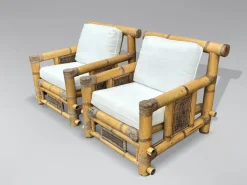 Pamono Large Bamboo Pagoda Lounge Armchairs, 1980, Set of 4 Sale