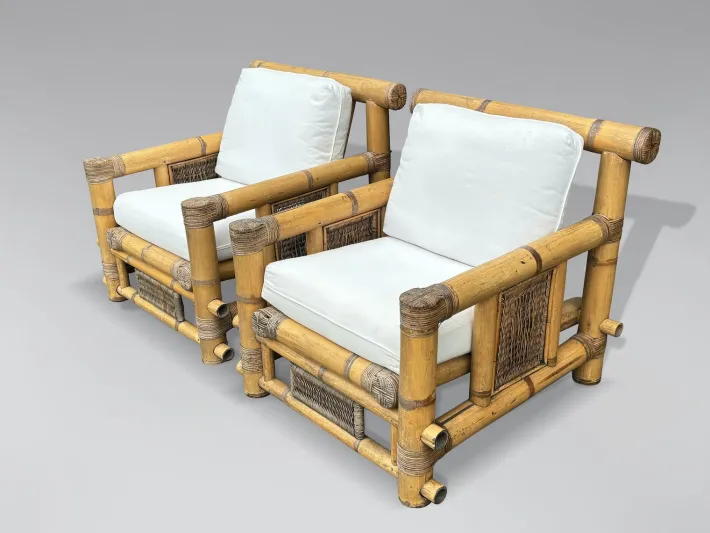 Pamono Large Bamboo Pagoda Lounge Armchairs, 1980, Set of 4 Sale