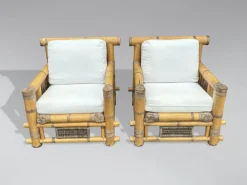 Pamono Large Bamboo Pagoda Lounge Armchairs, 1980, Set of 4 Sale
