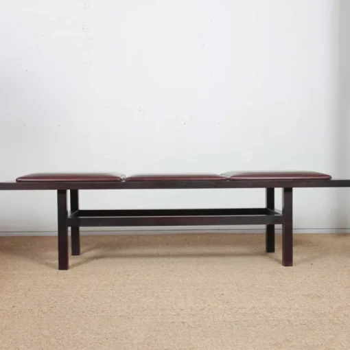 Pamono Large Black Wood and Leather Bench, 20th Century Work Discount