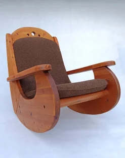 Pamono Large Brutalist Pine Rocking Chair from Wasa, 1987 Discount