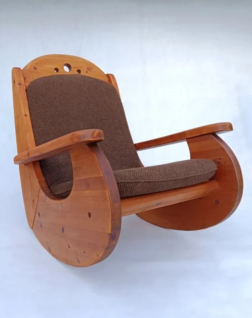 Pamono Large Brutalist Pine Rocking Chair from Wasa, 1987 Discount
