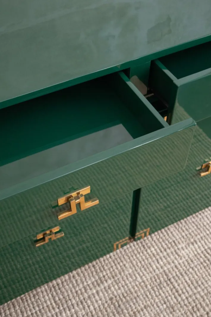 Pamono Large Dark Green Lacquered Wood Sideboard with Brass Details, 1980s Best