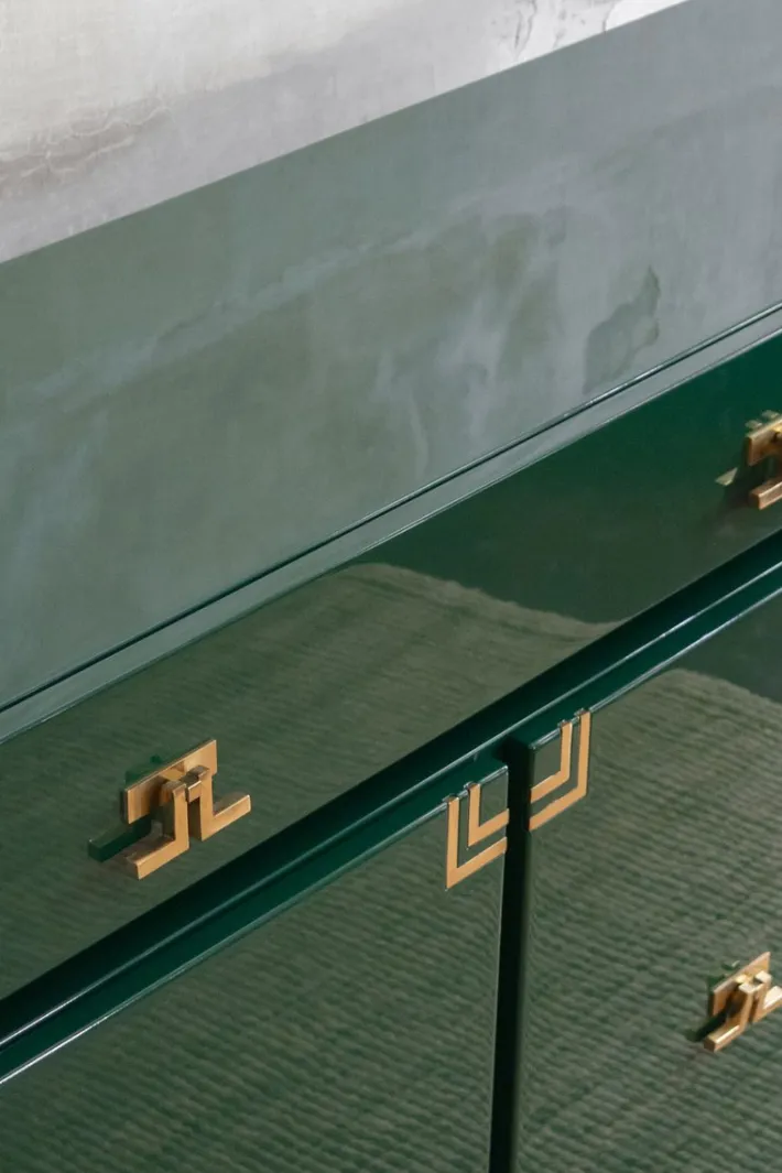 Pamono Large Dark Green Lacquered Wood Sideboard with Brass Details, 1980s Best