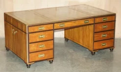 Pamono Large Double Sided Military Campaign Twin Pedestal Desk New
