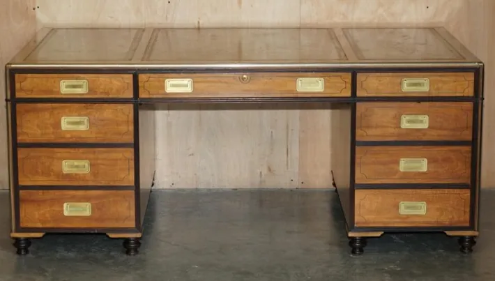 Pamono Large Double Sided Military Campaign Twin Pedestal Desk New