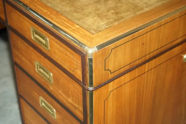 Pamono Large Double Sided Military Campaign Twin Pedestal Desk New