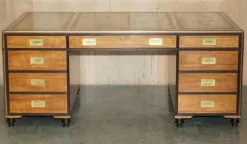 Pamono Large Double Sided Military Campaign Twin Pedestal Desk New