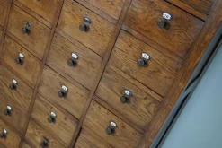 Pamono Large Dutch Oak Apothecary Cabinet with Enamel Shields, 1900s New