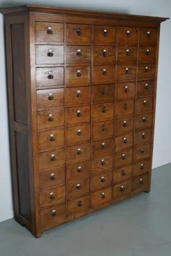 Pamono Large Dutch Oak Apothecary Cabinet with Enamel Shields, 1900s New
