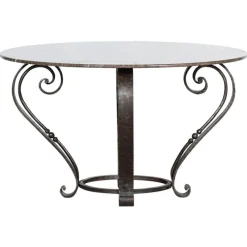 Pamono Large English Circular Marble Top Wrought Iron Table, 1950s Outlet