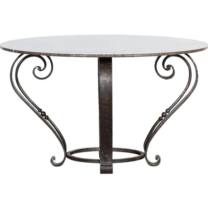 Pamono Large English Circular Marble Top Wrought Iron Table, 1950s Outlet