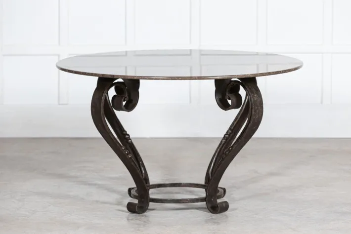 Pamono Large English Circular Marble Top Wrought Iron Table, 1950s Outlet
