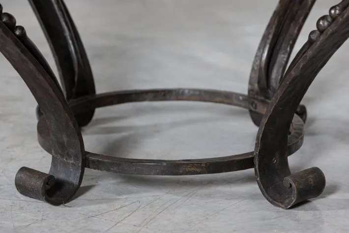 Pamono Large English Circular Marble Top Wrought Iron Table, 1950s Outlet