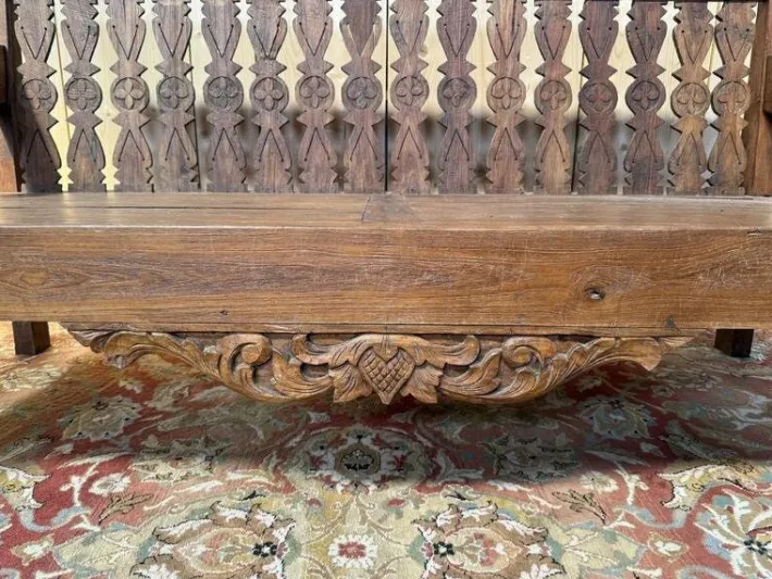 Pamono Large Indonesian Garden Bench in Carved Walnut Outlet