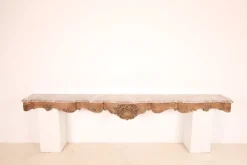 Pamono Large Liégeoise Carved Oak and Marble Wall-Mounted Console, Late 19th Century New