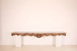 Pamono Large Liégeoise Carved Oak and Marble Wall-Mounted Console, Late 19th Century New
