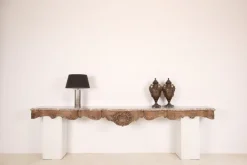 Pamono Large Liégeoise Carved Oak and Marble Wall-Mounted Console, Late 19th Century New