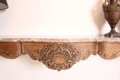 Pamono Large Liégeoise Carved Oak and Marble Wall-Mounted Console, Late 19th Century New