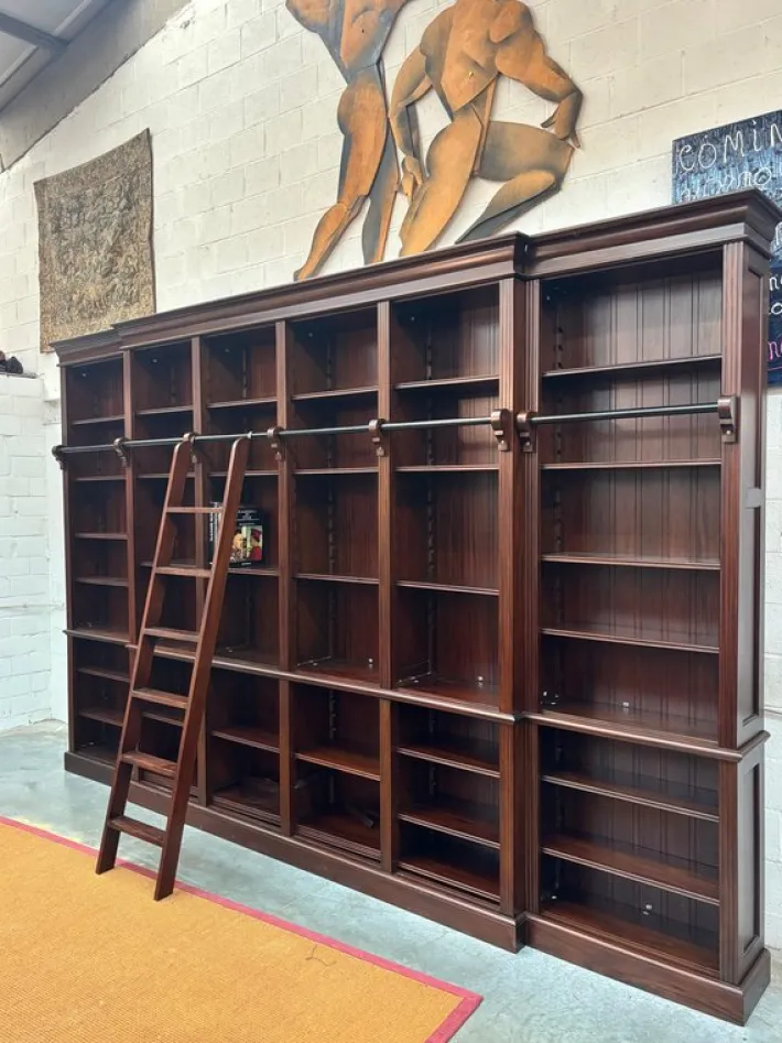 Pamono Large Mahogany Library Bookcase with Ladder Hot