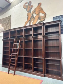 Pamono Large Mahogany Library Bookcase with Ladder Hot