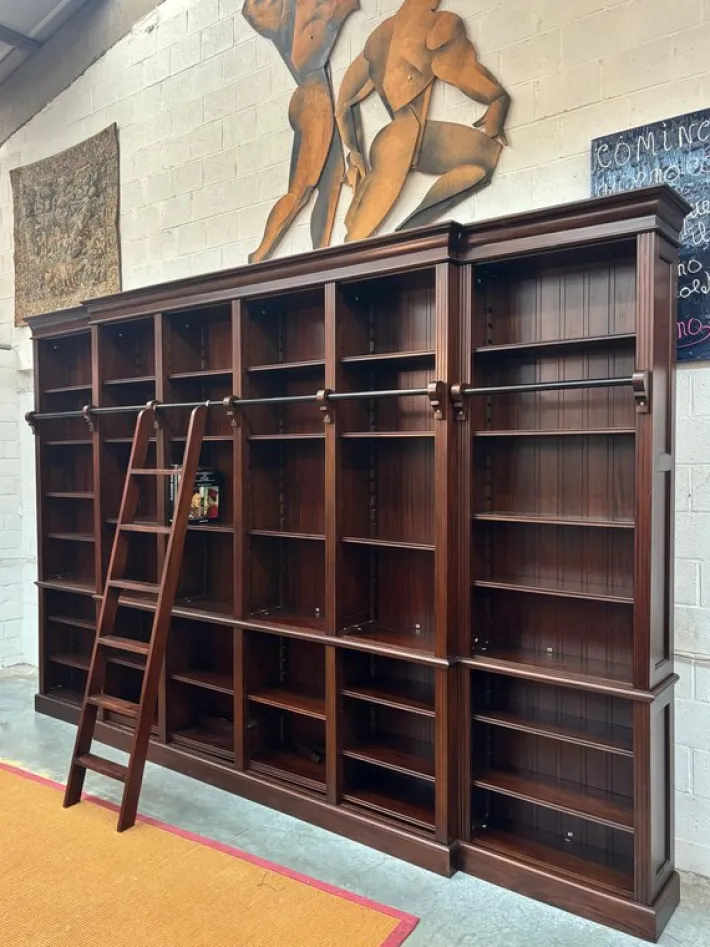 Pamono Large Mahogany Library Bookcase with Ladder Hot