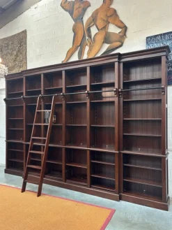 Pamono Large Mahogany Library Bookcase with Ladder Hot