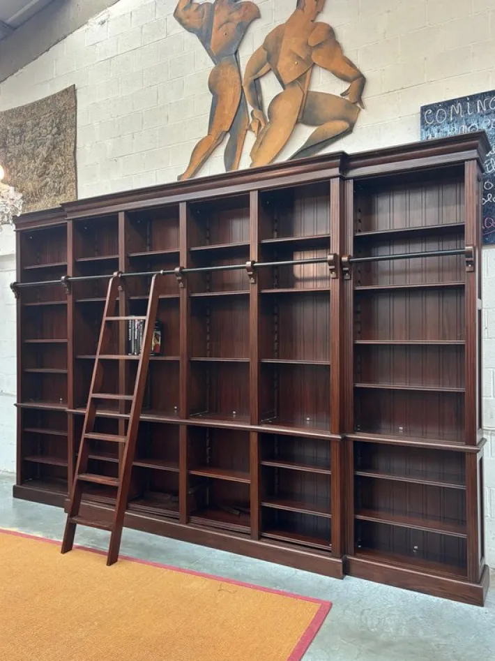 Pamono Large Mahogany Library Bookcase with Ladder Hot