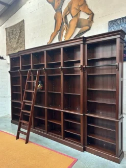 Pamono Large Mahogany Library Bookcase with Ladder Hot