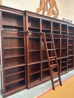 Pamono Large Mahogany Library Bookcase with Ladder Hot
