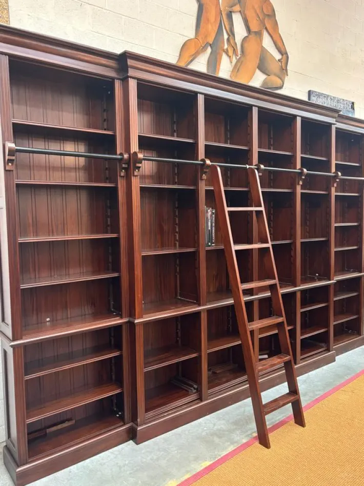 Pamono Large Mahogany Library Bookcase with Ladder Hot